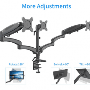Triple Monitor Arm Features Supports three monitors up to 27" in size when measured diagonally